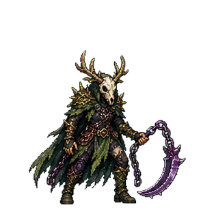 Sable the Thorn Witch carrying a chained crescent sickle